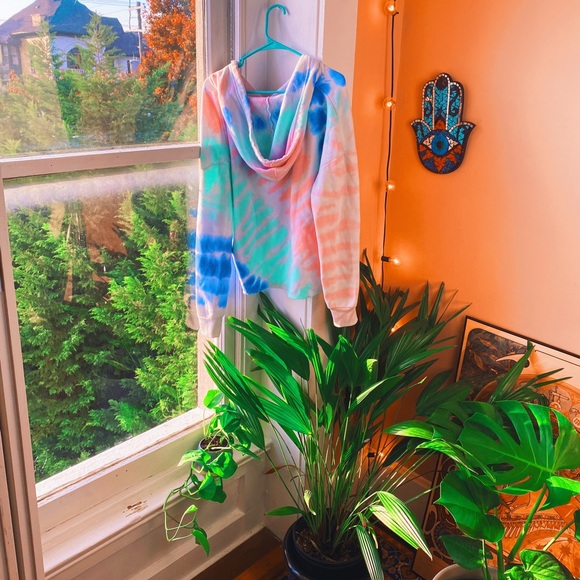 Ocean Drive// Pastel Oversized Tie Dye Drawstring White Hoodie π« - Picture 6 of 8